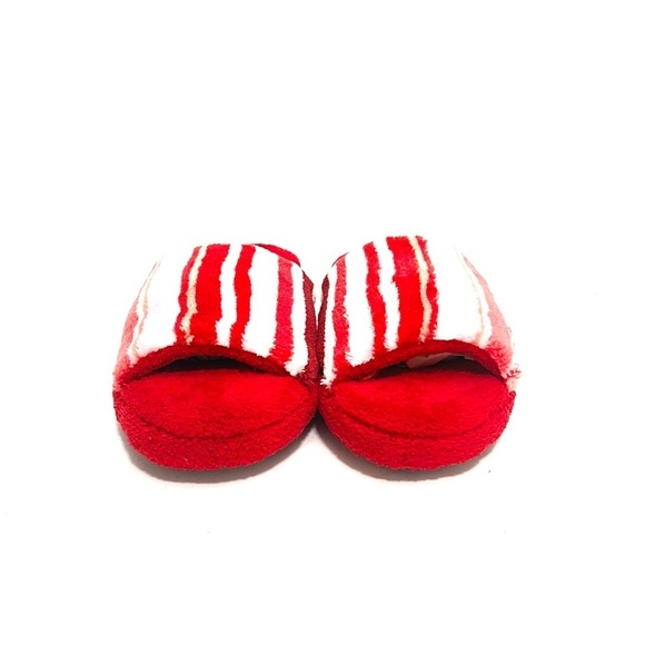 Vintage 1990s deadstock red plush fuzzy striped slippers - Picture 3 of 7